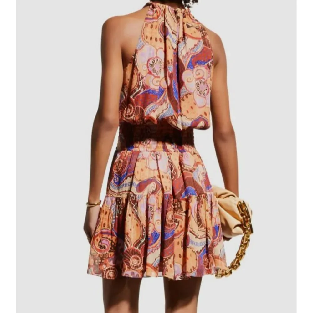$495 A.L.C. Women's Orange Brown Cory Paisley High-Neck Mini Dress Size 10 - Picture 3 of 4